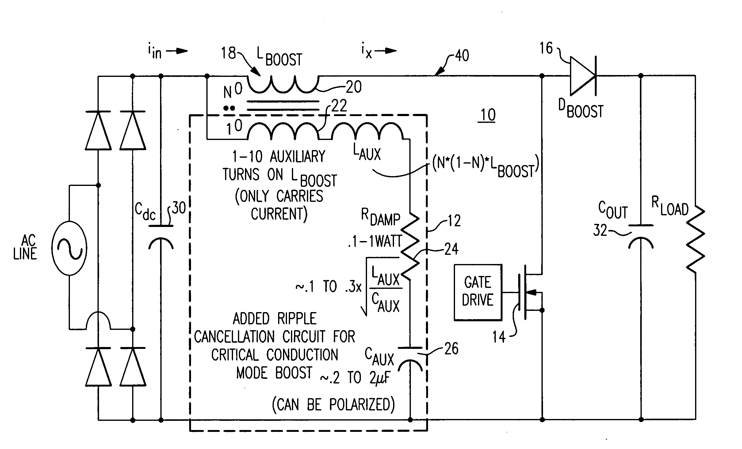 Boost converter input ripple current reduction circuit