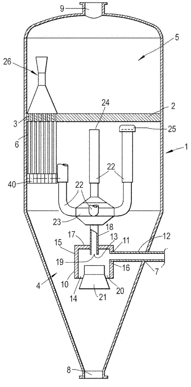 Vessel for removing solid particles from gases