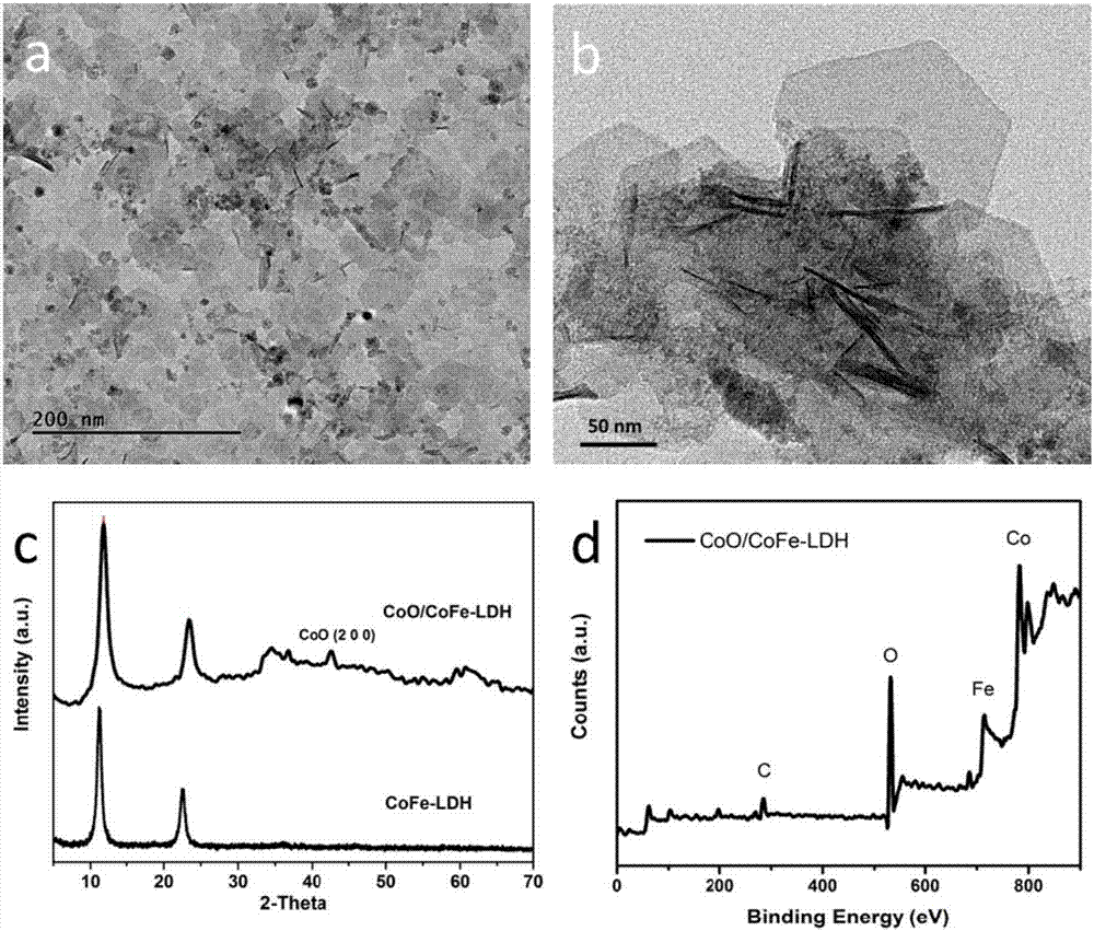 Method for synthesizing cobalt oxide and ferrocobalt layered bimetal hydroxide compound