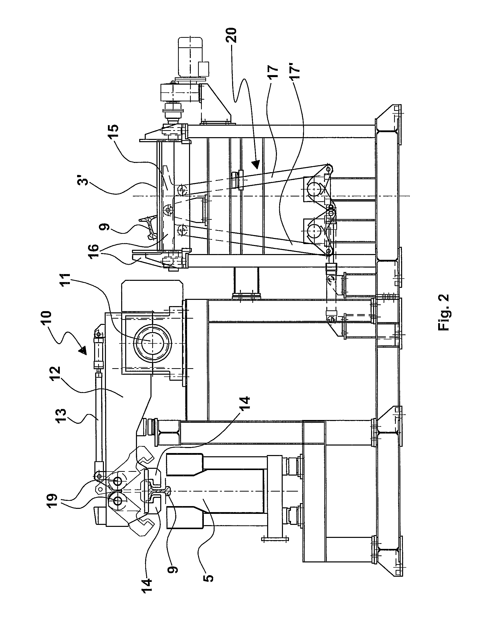 Handling machine for handling rails and handling process thereof