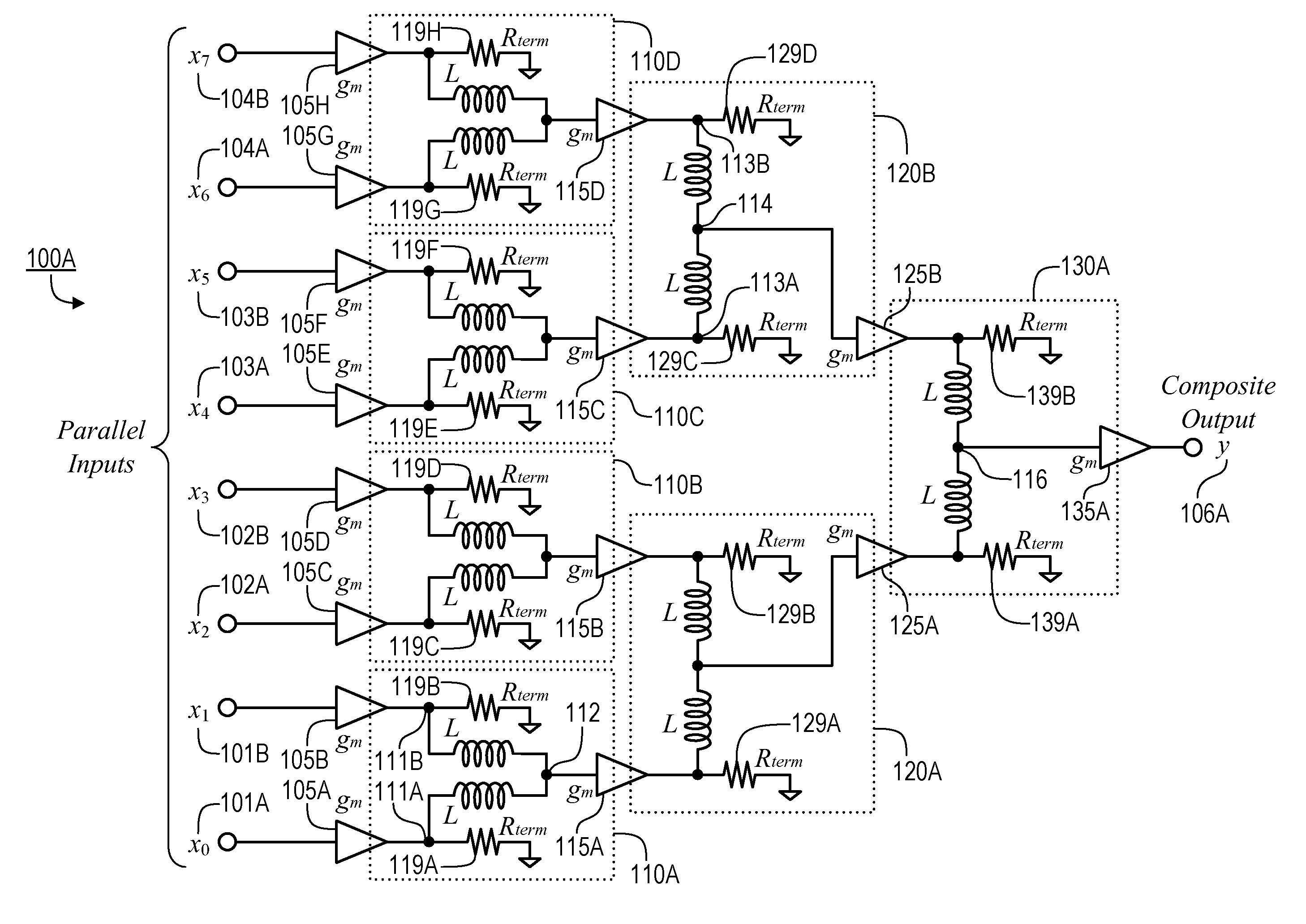 Distributed Combiner for Parallel Discrete-to-Linear Converters