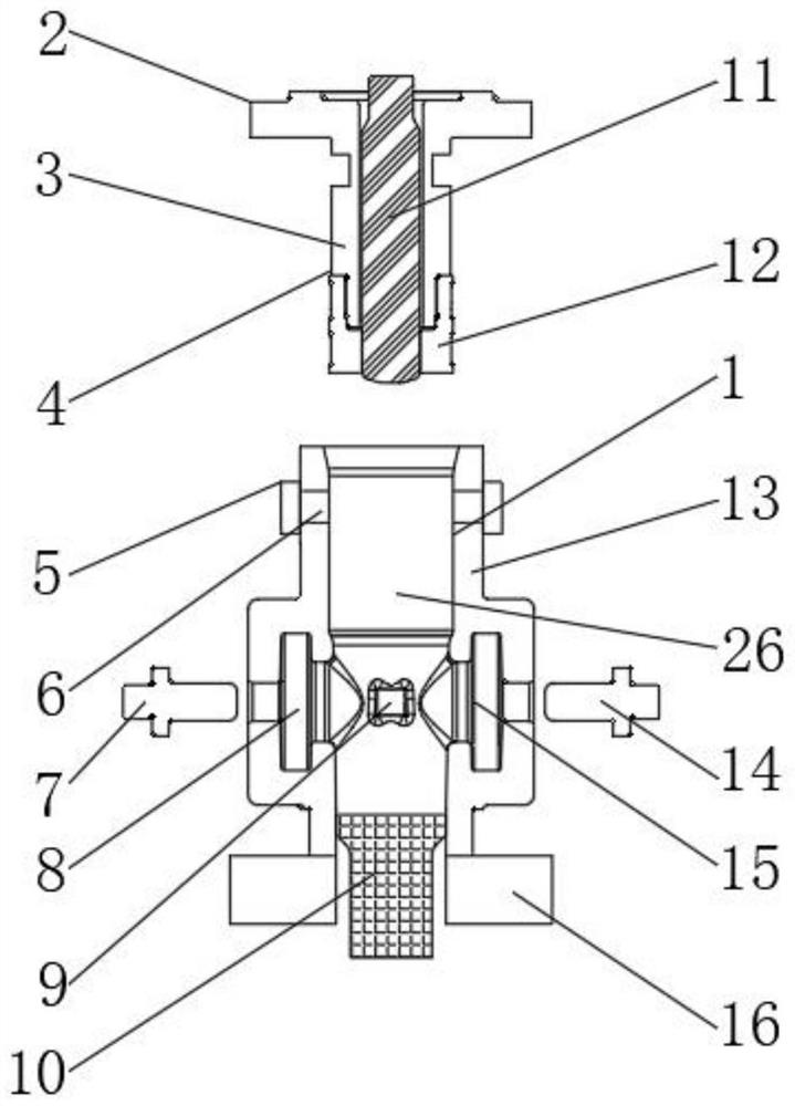 Large valve body forming die and vertical four-way forming process thereof