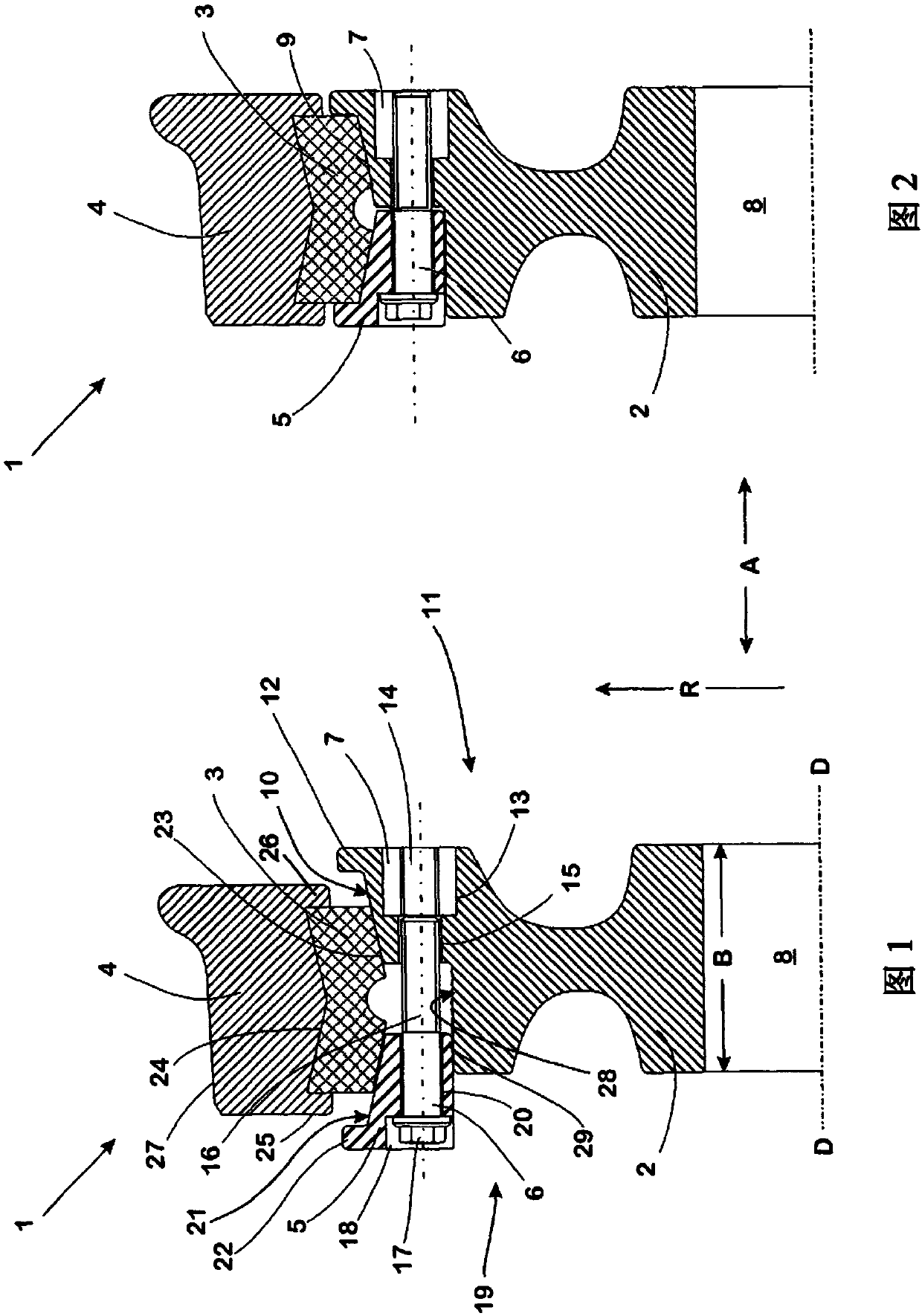 Multi-part, sprung rail wheel