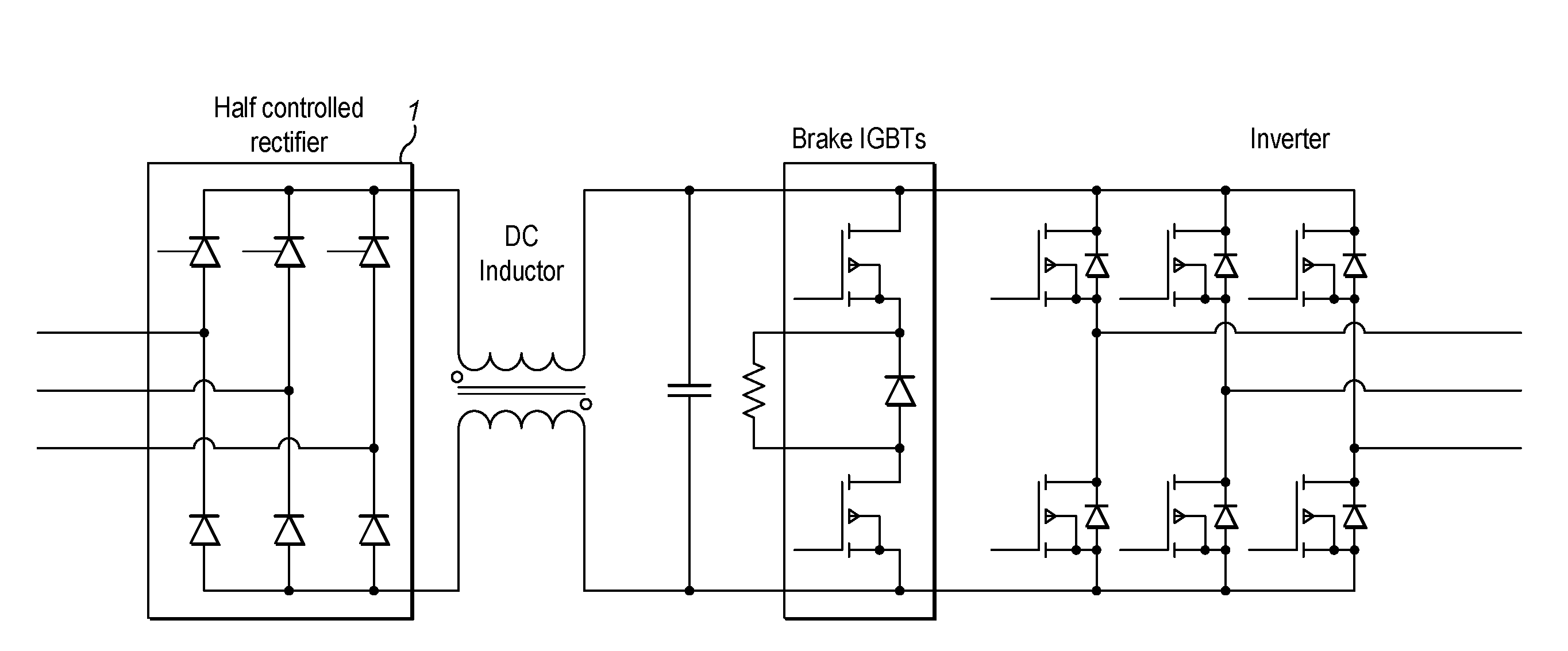 Inrush limiter for motor drive ac/ac power converters