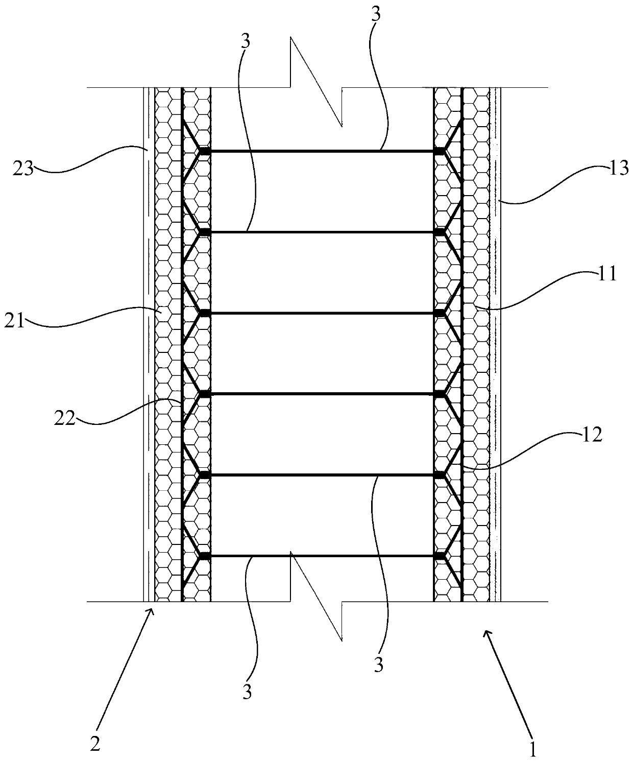 Self-heat-preservation double-formwork composite wall structure and composite wall comprising same