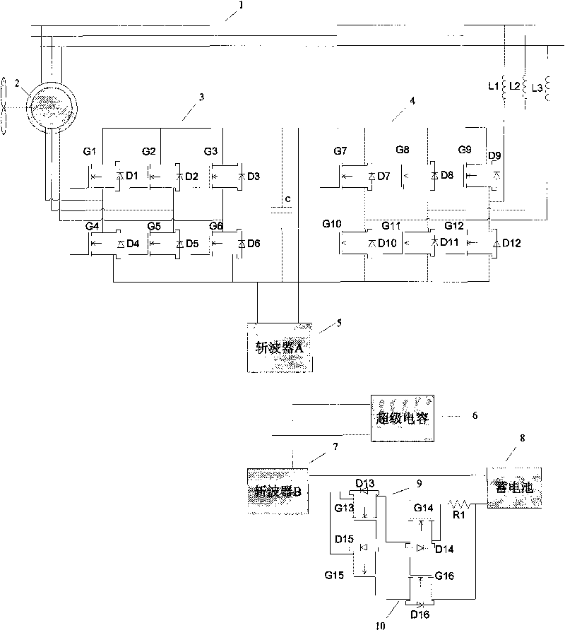 Double-fed aerogenerator excitation system based on the hybrid stored energy of super capacitor and storage battery