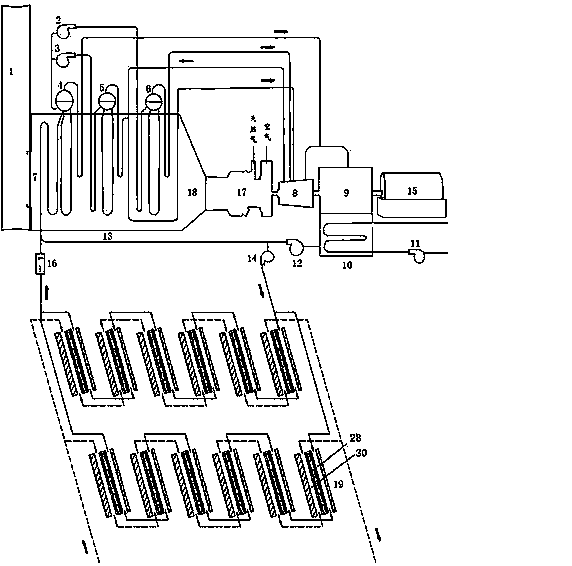 Powering system combining photovoltaic photo-thermal heat collector and fuel gas-steam combined circulation unit