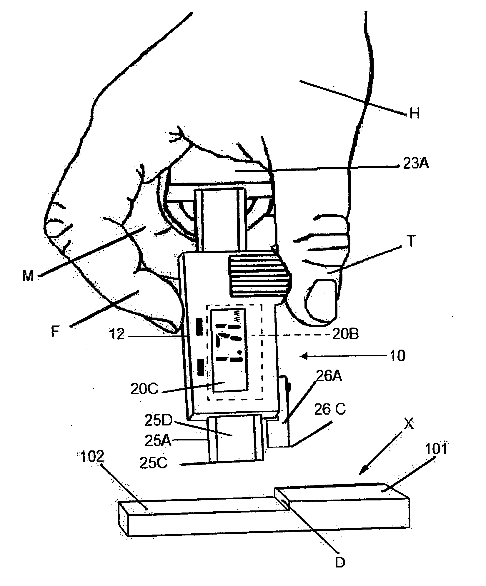 Apparatus for measuring step height or depth against another surface