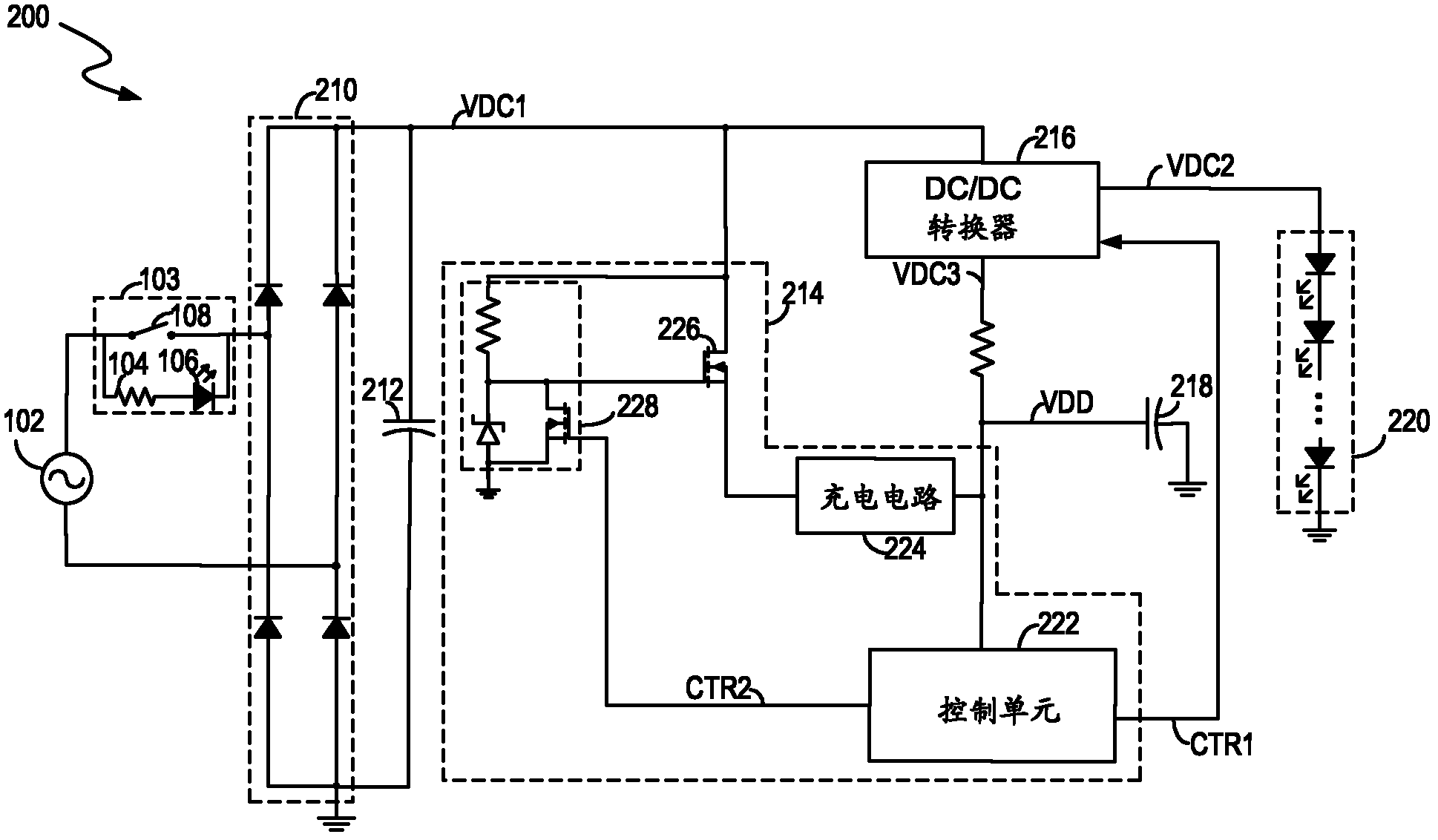 Drive circuit of LED light source, control circuit thereof and control method thereof