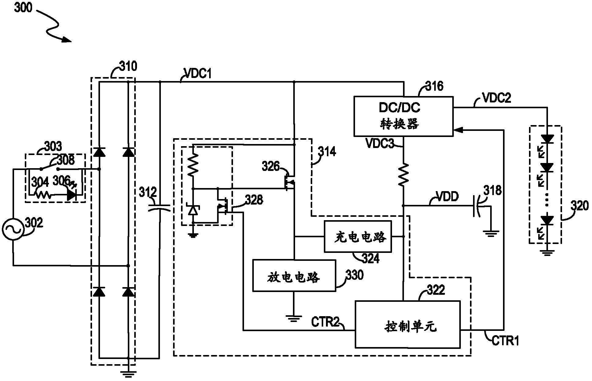 Drive circuit of LED light source, control circuit thereof and control method thereof