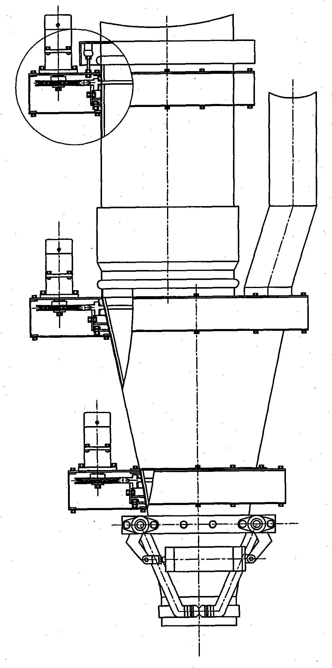 Bucket inner wall on-line self-cleaning device of packing scale