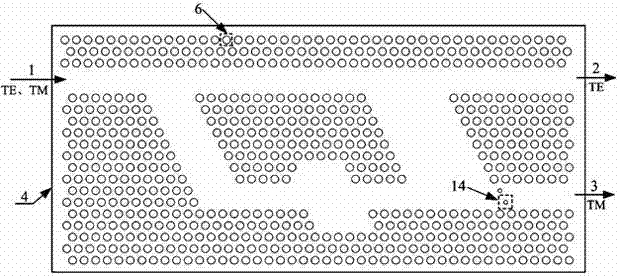 Pore-shaped flat plate TeraHertz wave polarization beam splitter with quadrilateral structure