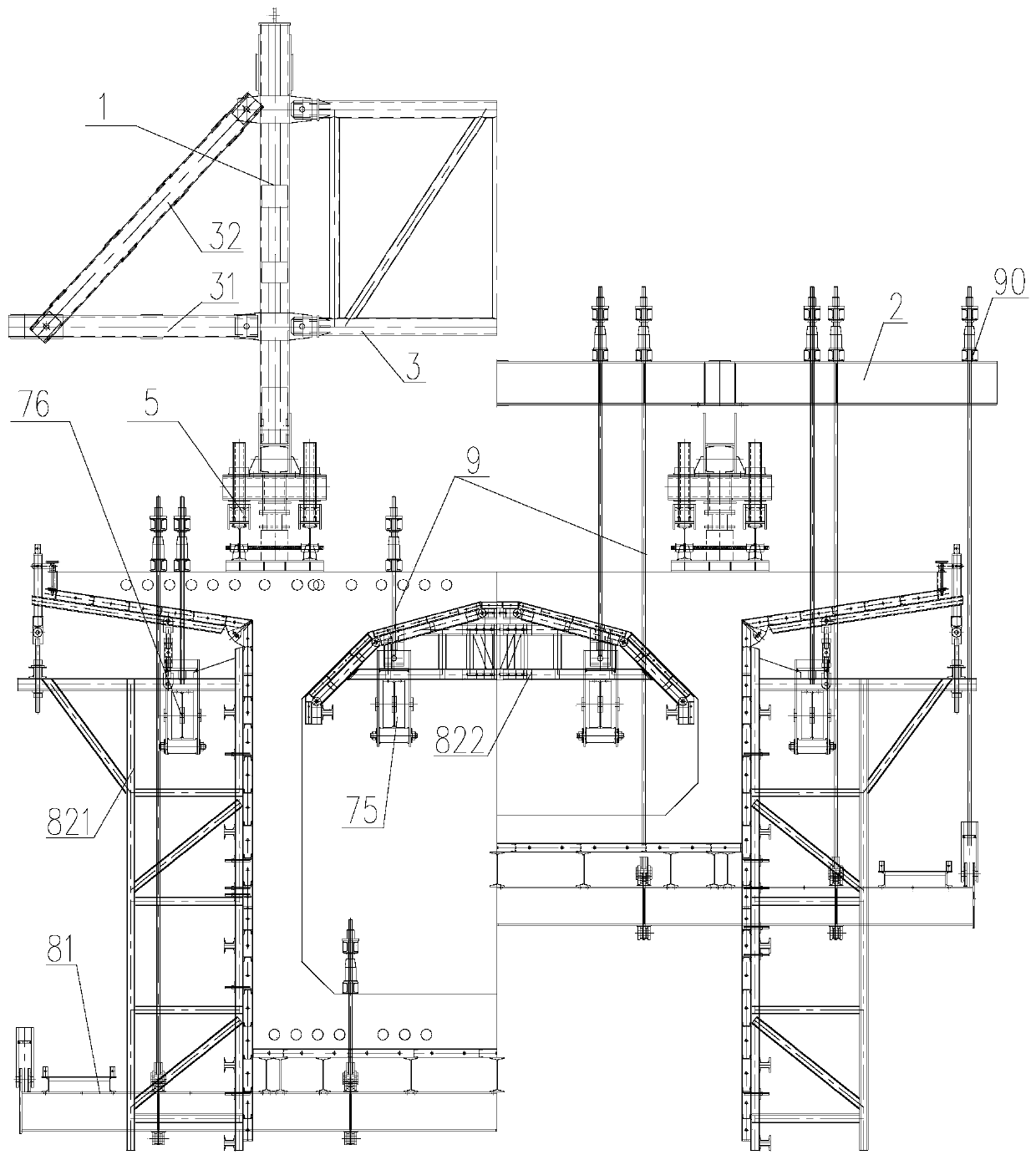 Hanging basket for cantilever casting of small-curvature-radius continuous beam