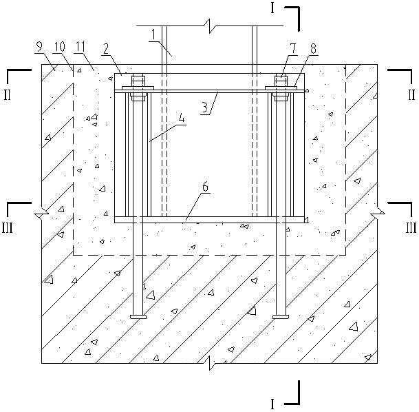 Whole body embedded type rigid pedestal and construction method thereof