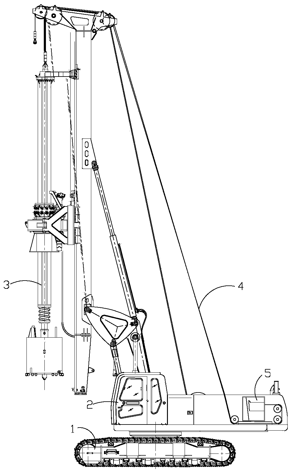A rotary drilling rig with an automatic counterweight device