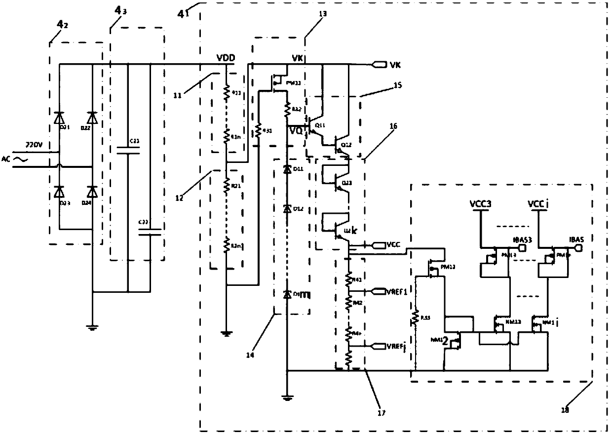 Step-down voltage dividing bias circuit based on in-well high-voltage high-precision polycrystalline resistor