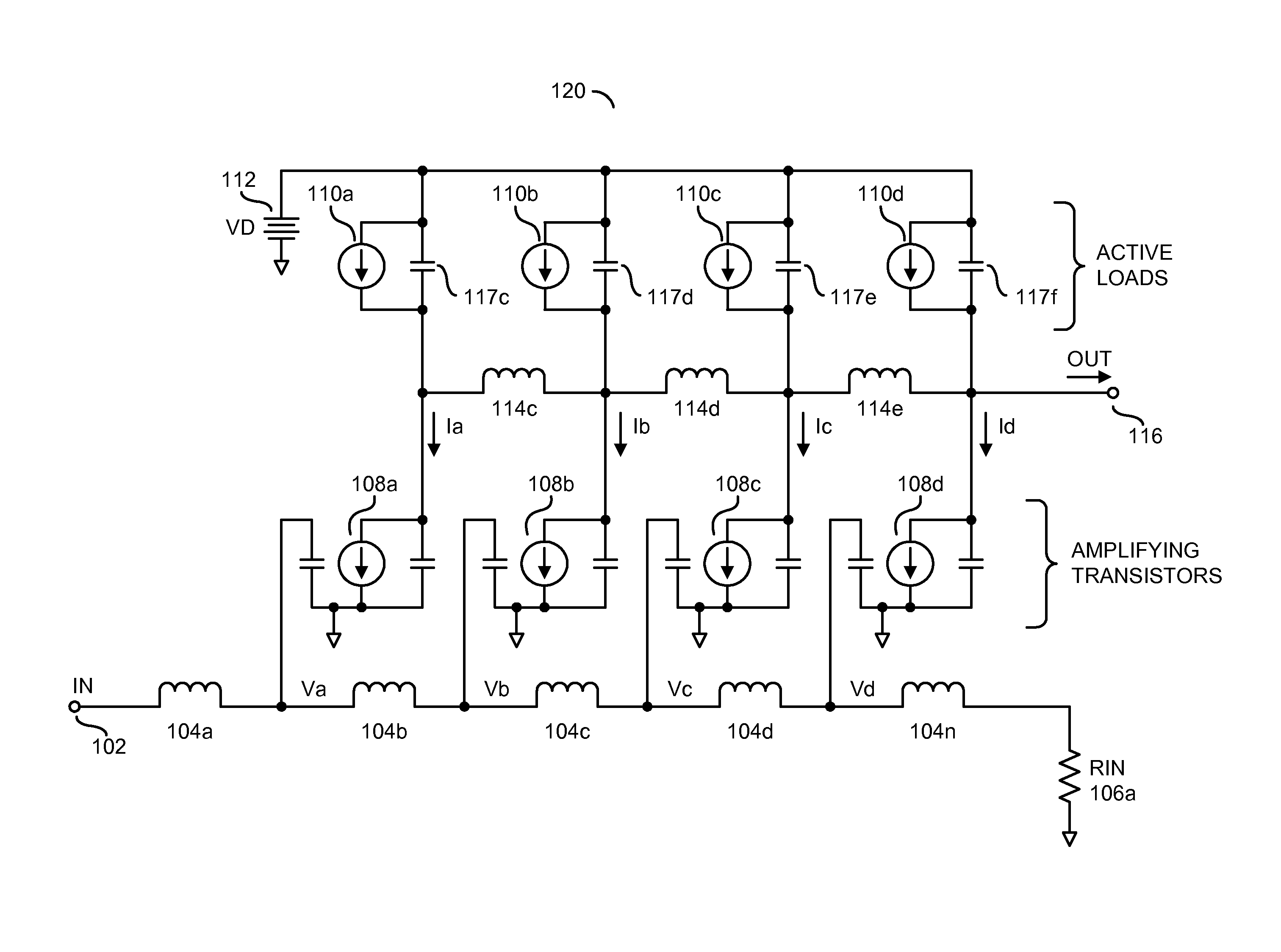 Distributed transconductance amplifier
