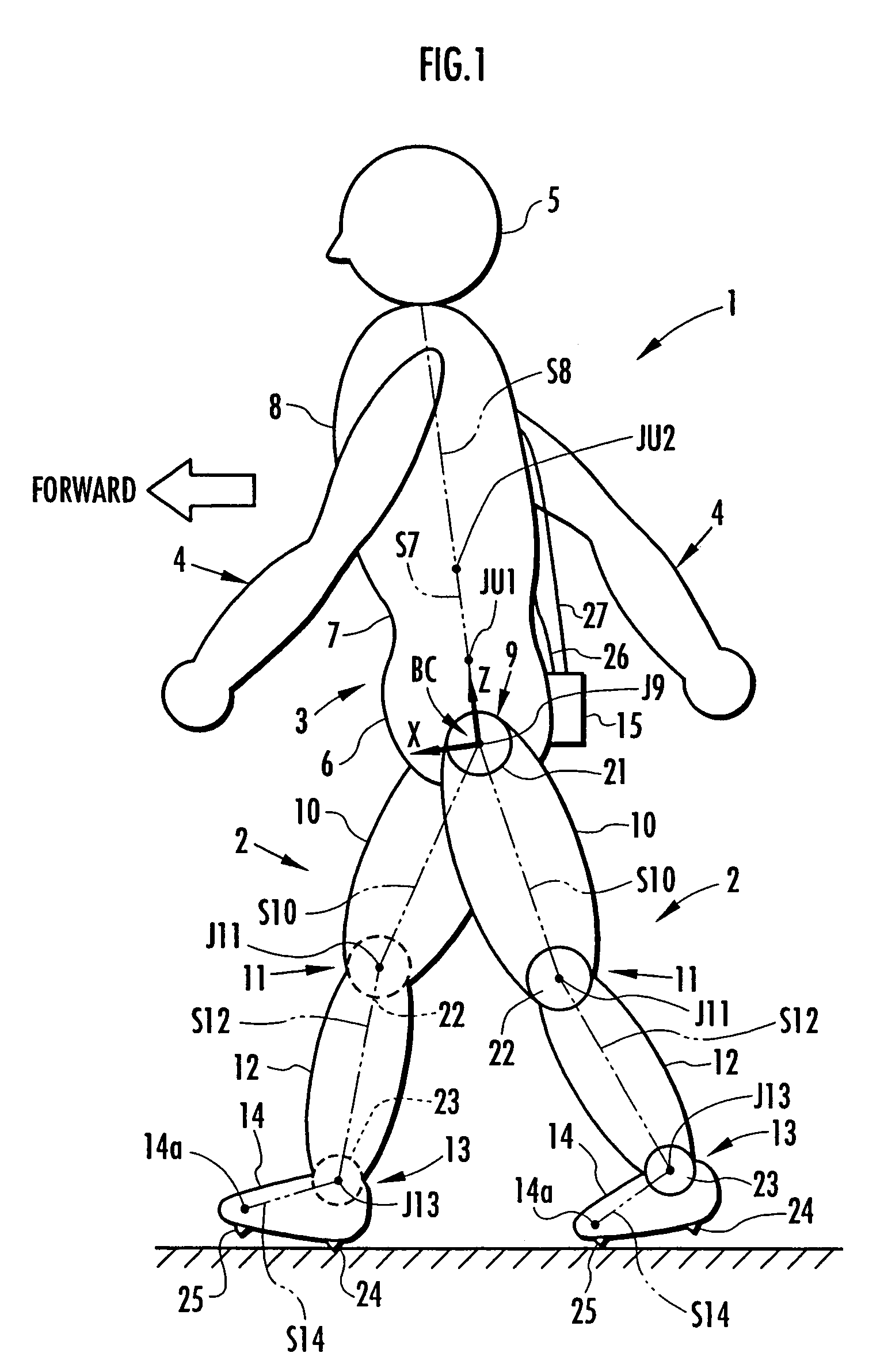 Method of estimating joint moment of two-legged walking mobile body