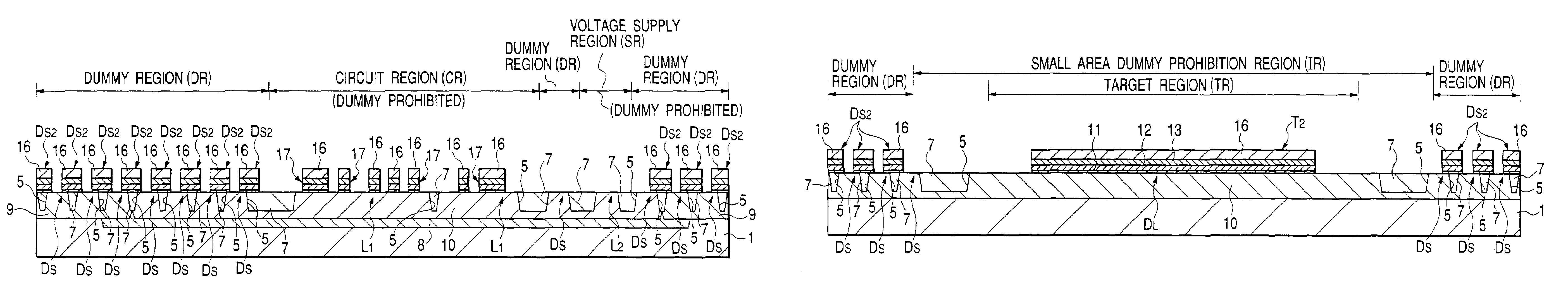 Semiconductor integrated circuit device including dummy patterns located to reduce dishing