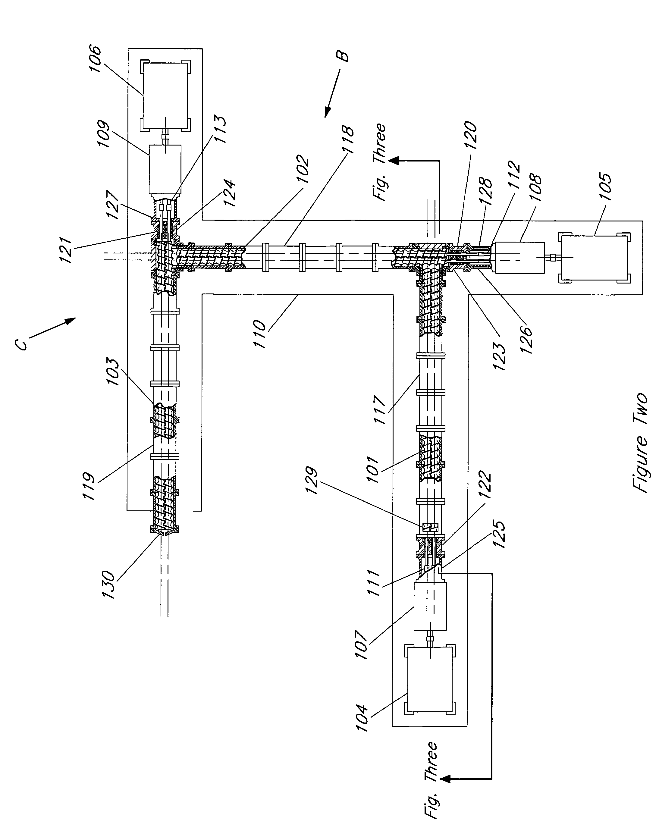 Multiple extruder assembly and process for continuous reactive extrusion
