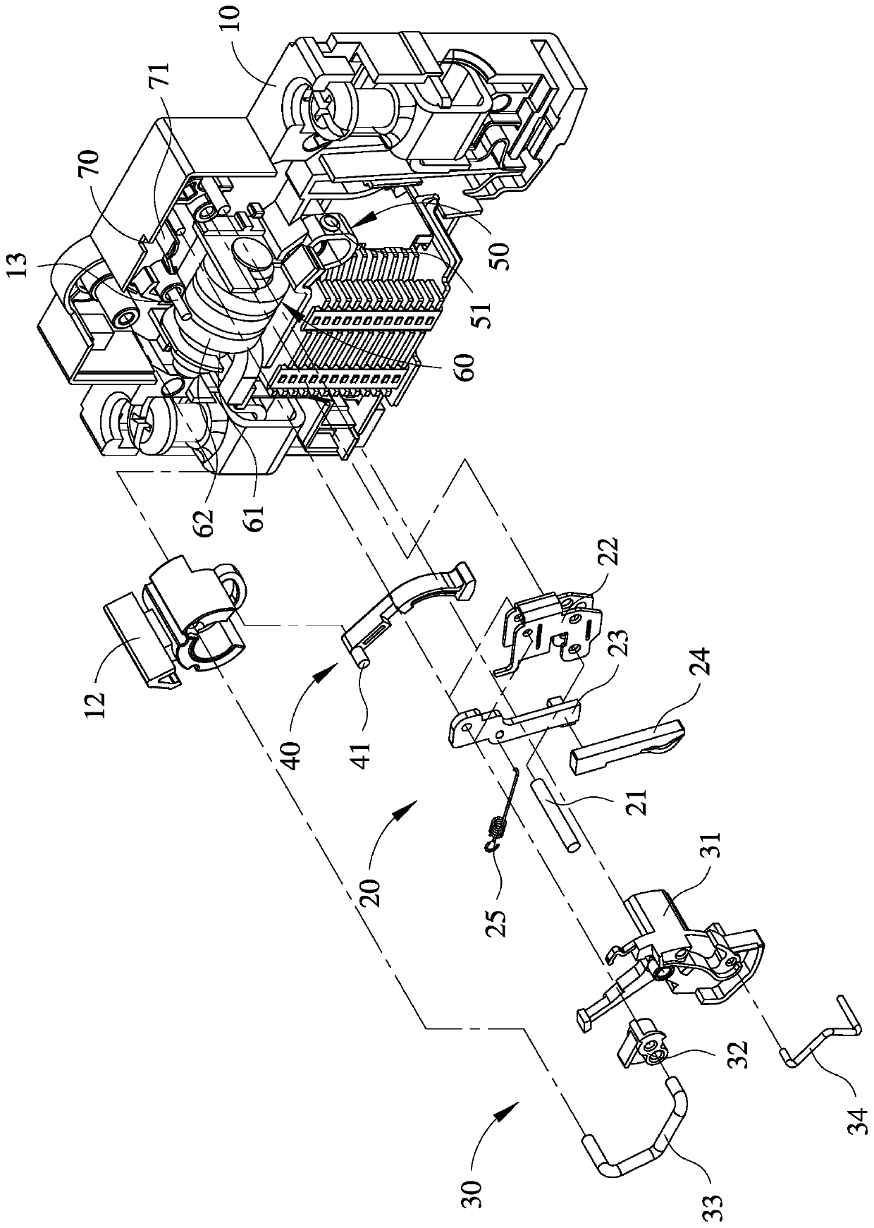 Miniature circuit breaker with on-off and tripping display functions