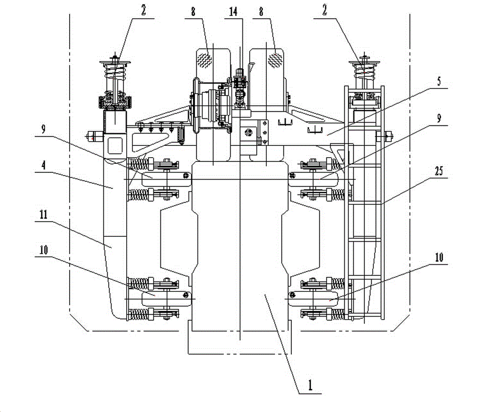 Straddle type monorail operation vehicle with structure comprising two pairs of wheels