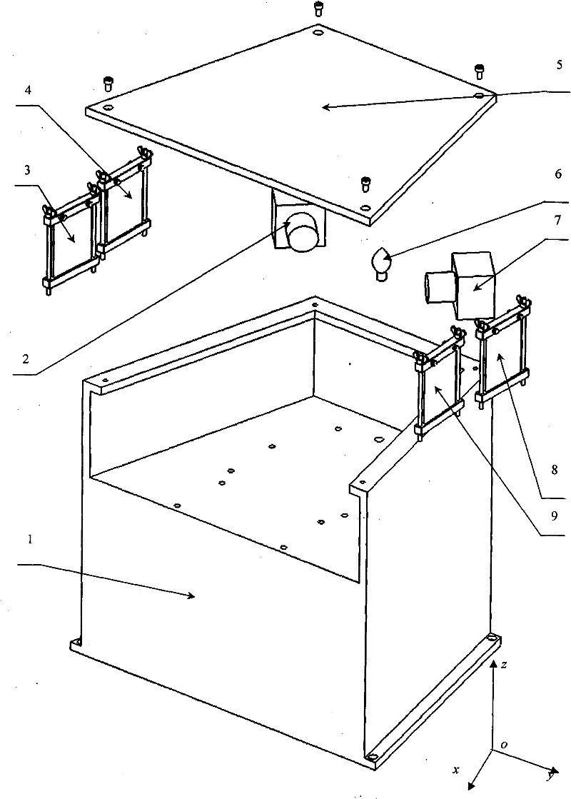 Three-dimensional visual inspection system with small size and large base line distance for automobile wheel positioning parameter