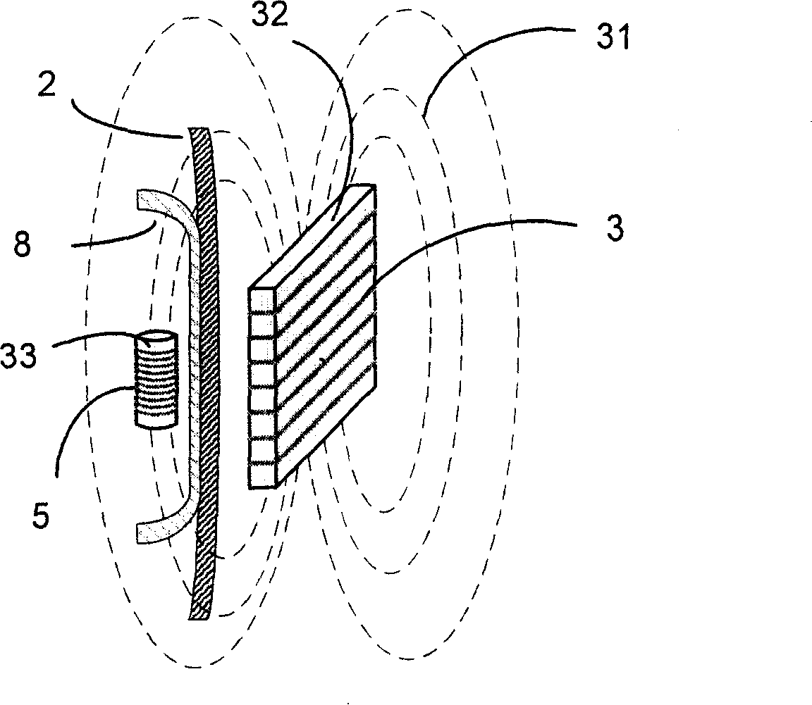 Wireless charging device through skin in use for implantation type medical treatment instrument