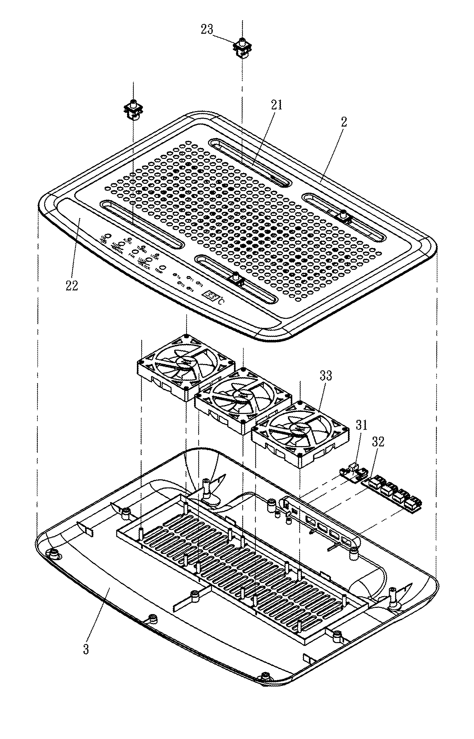 Notebook computer cooling pad capable of temperature detection and fan-speed adjustment