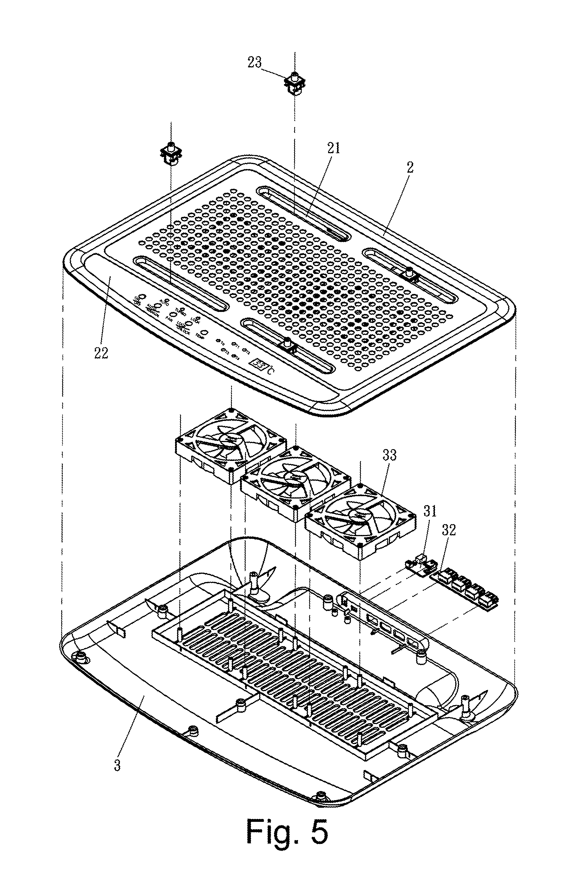 Notebook computer cooling pad capable of temperature detection and fan-speed adjustment