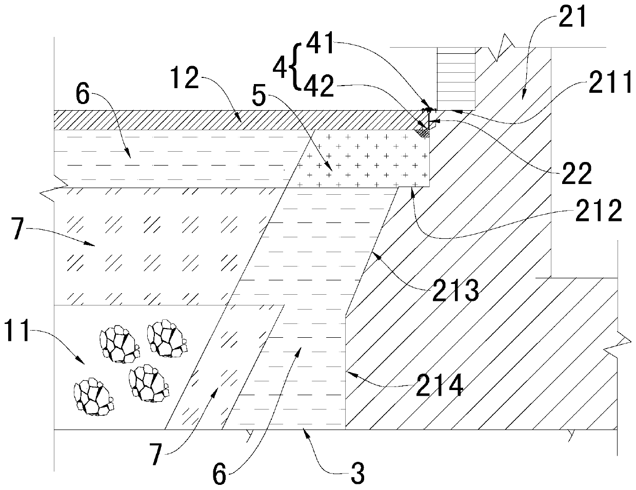 Anti-settlement structure connecting spillway and panel dam