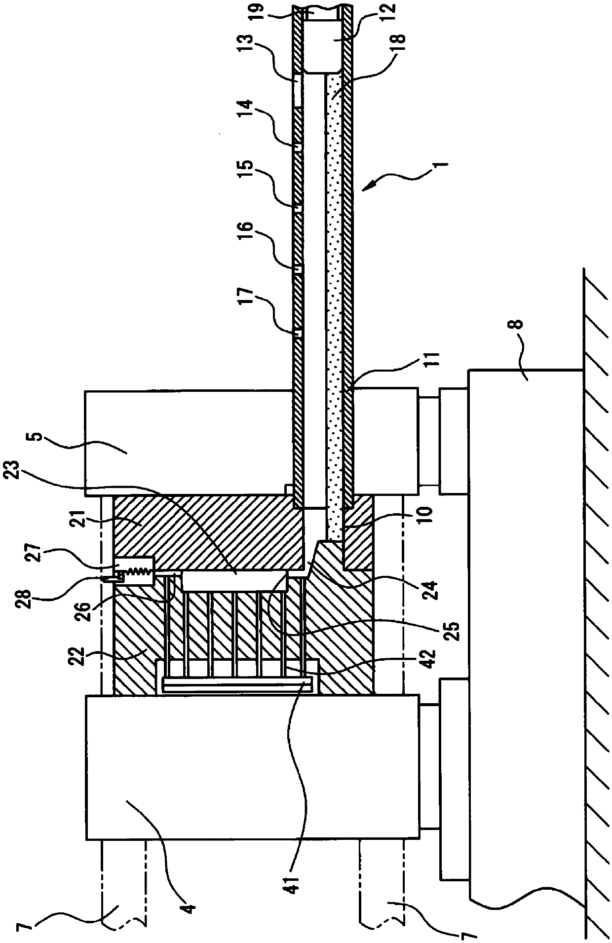 Injection device for casting device and casting method