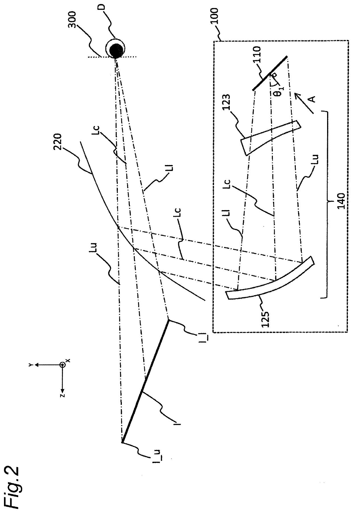 Head-up display and moving object equipped with head-up display