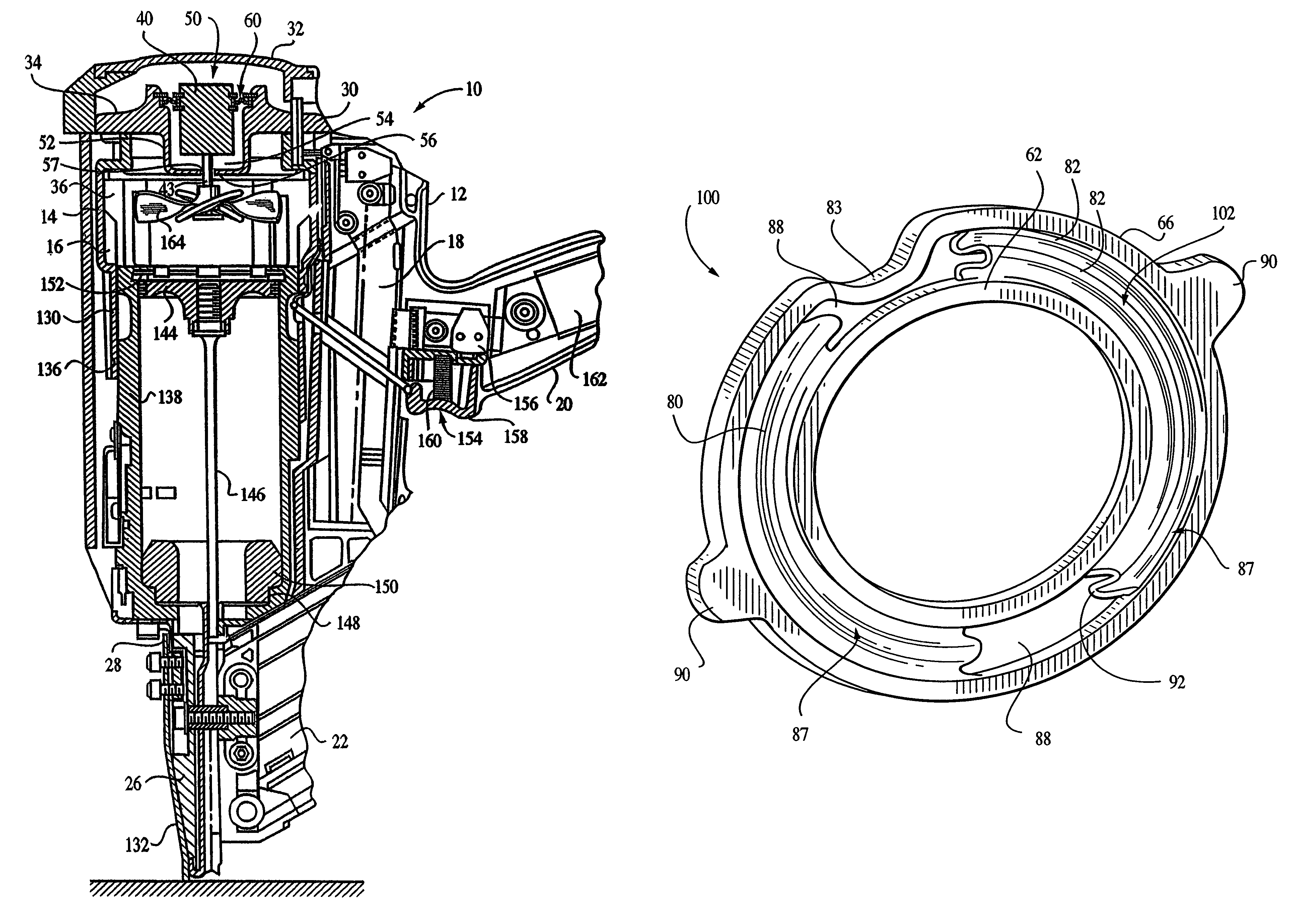 Fan motor suspension mount for a combustion-powered tool
