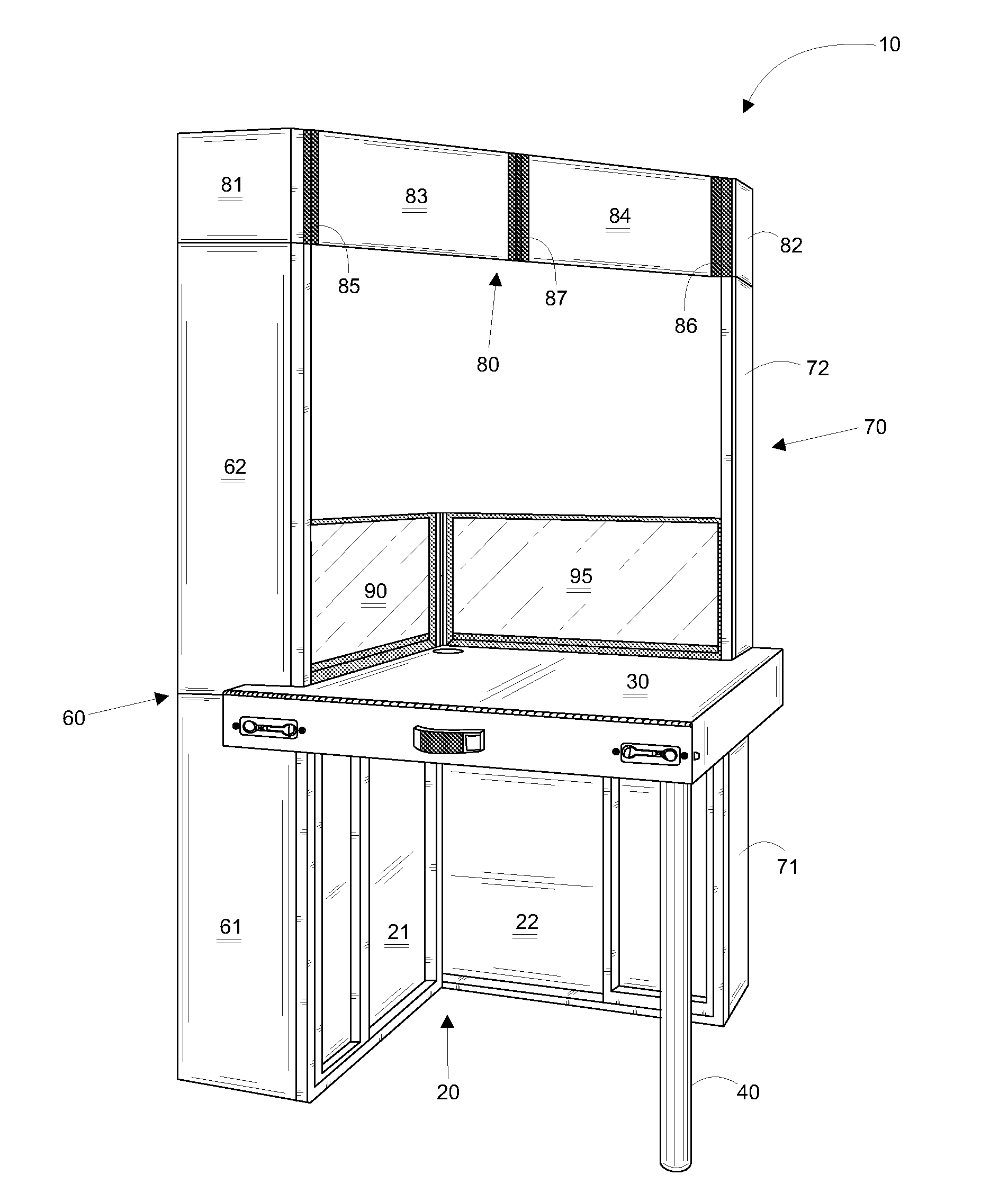 Dismantable writing desk storable in a case