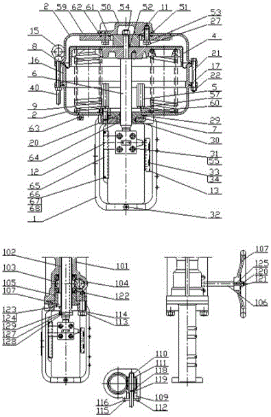 Film type execution mechanism with side type hand wheel mechanism