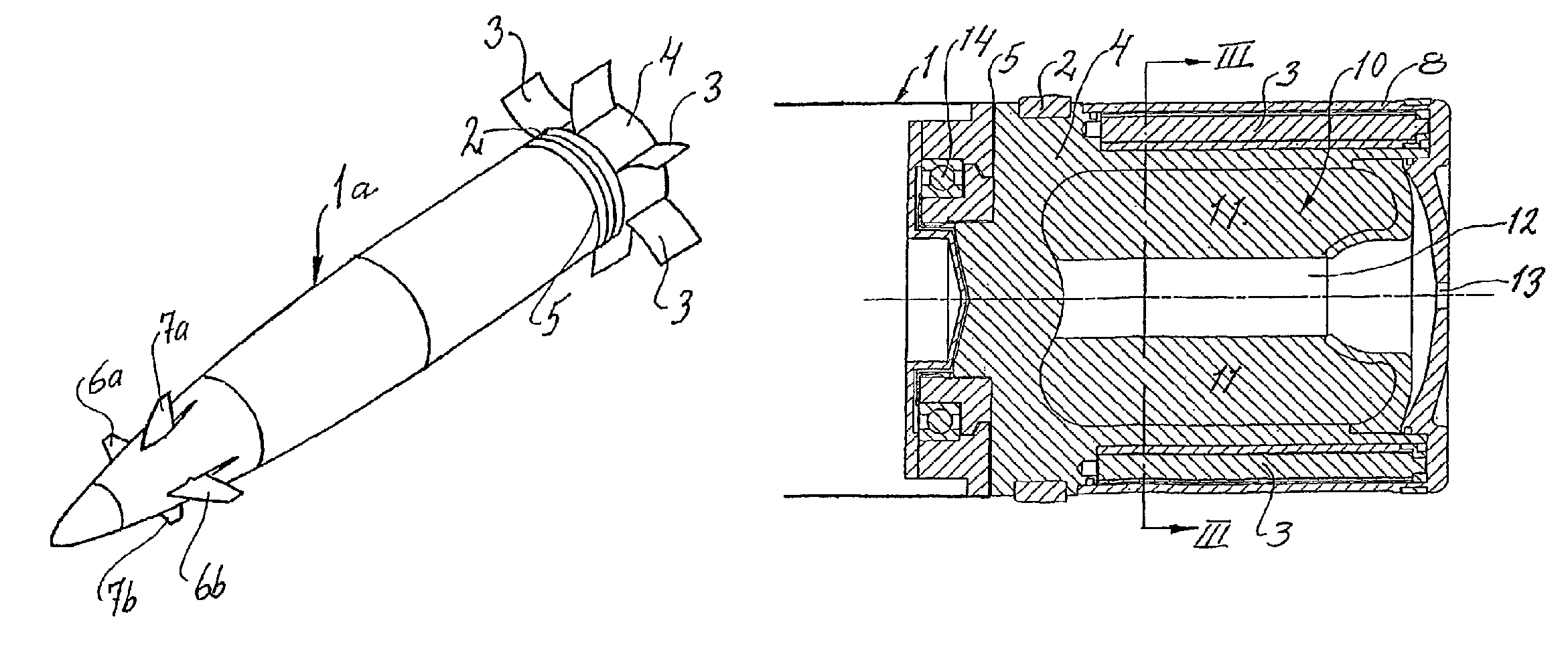 Method and arrangement for low or non-rotating artillery shells