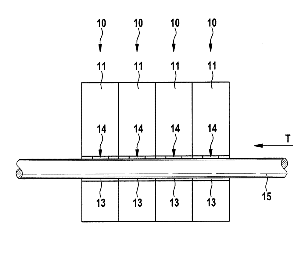 Device for guiding a rod, measuring assembly with same and rod production machine with rod guiding device and/or measuring assembly
