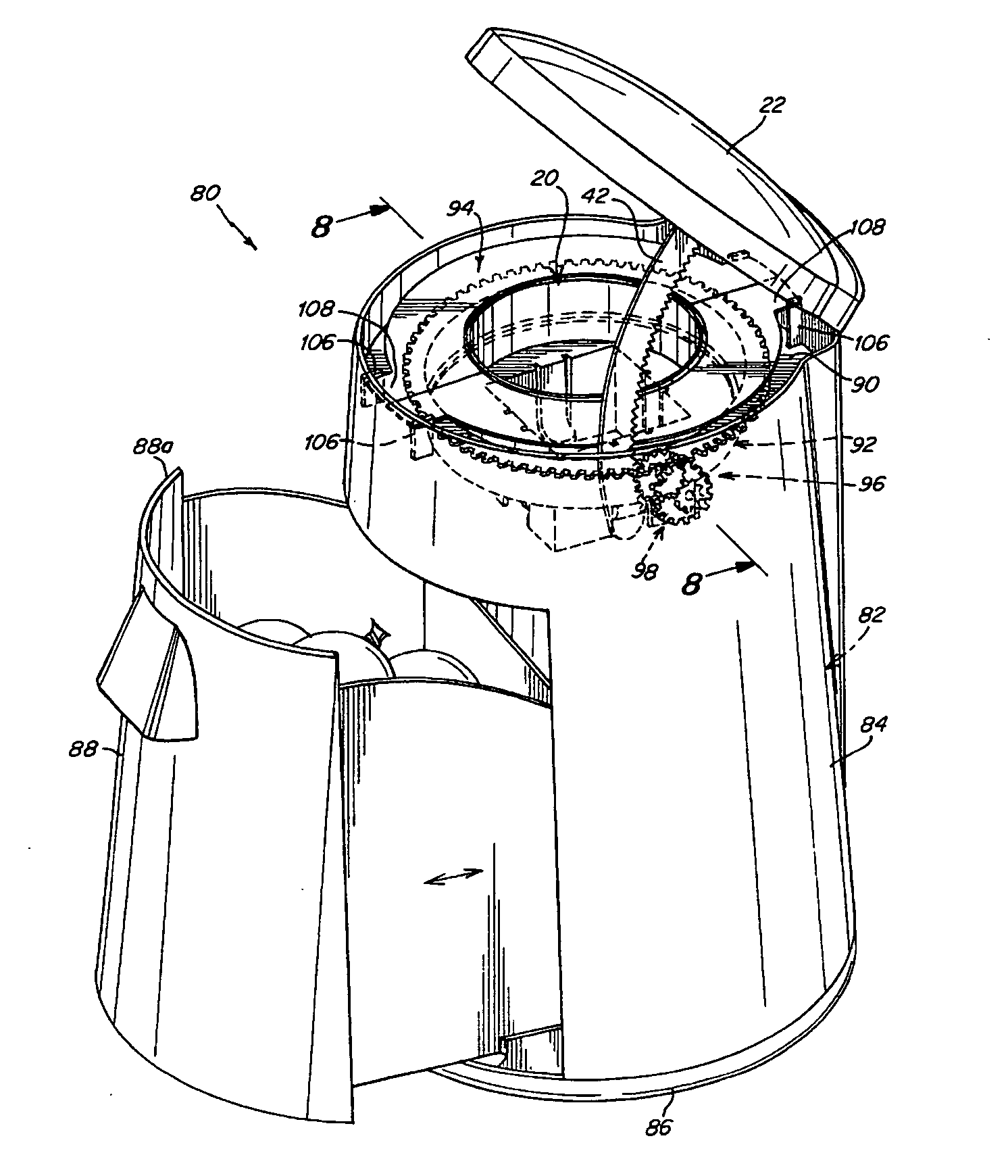 Waste disposal device including a hamper accessible through a movable door