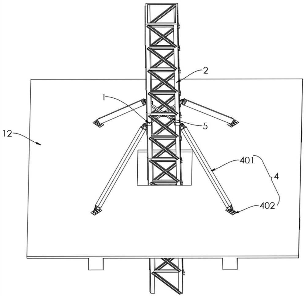 Self-adaptive connecting device for tower crane to be attached to wall and construction method of self-adaptive connecting device