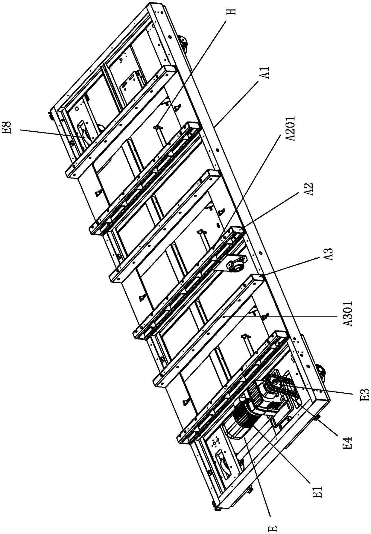 Rail guided vehicle with fork-position transverse transmission function