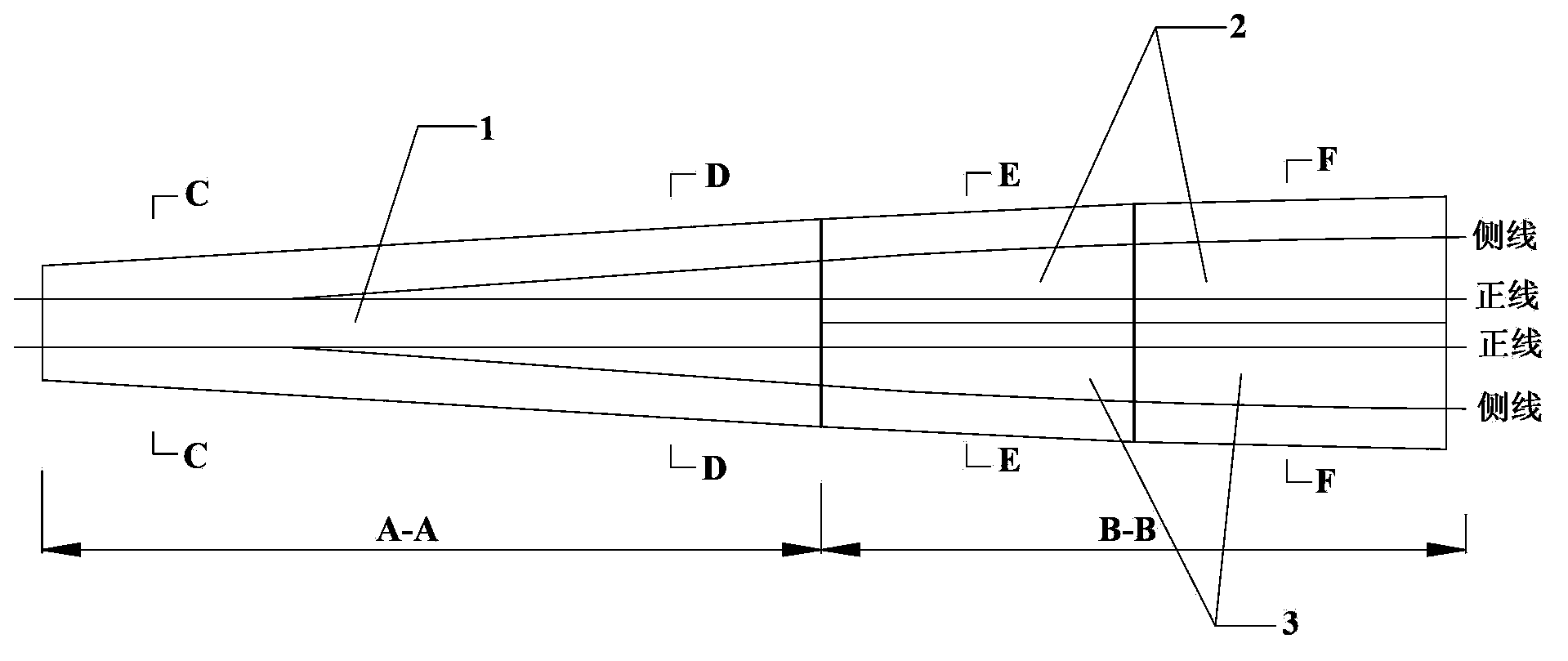 High speed railway two-line-to-four-line turnout zone bridge beam portion structure