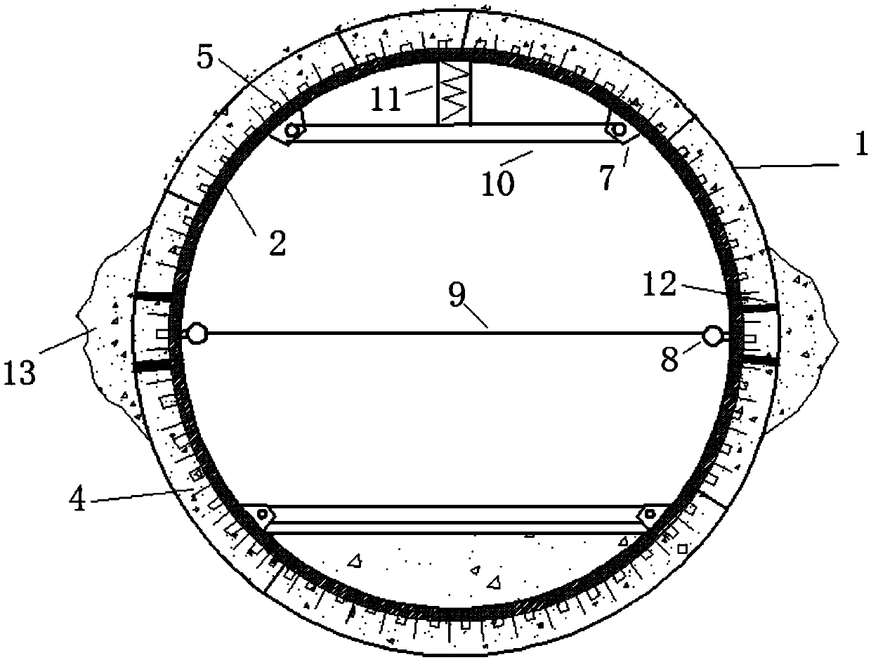 Transverse oval deformation resisting shield tunnel reinforcing structure comprising embedded steel plates and construction method