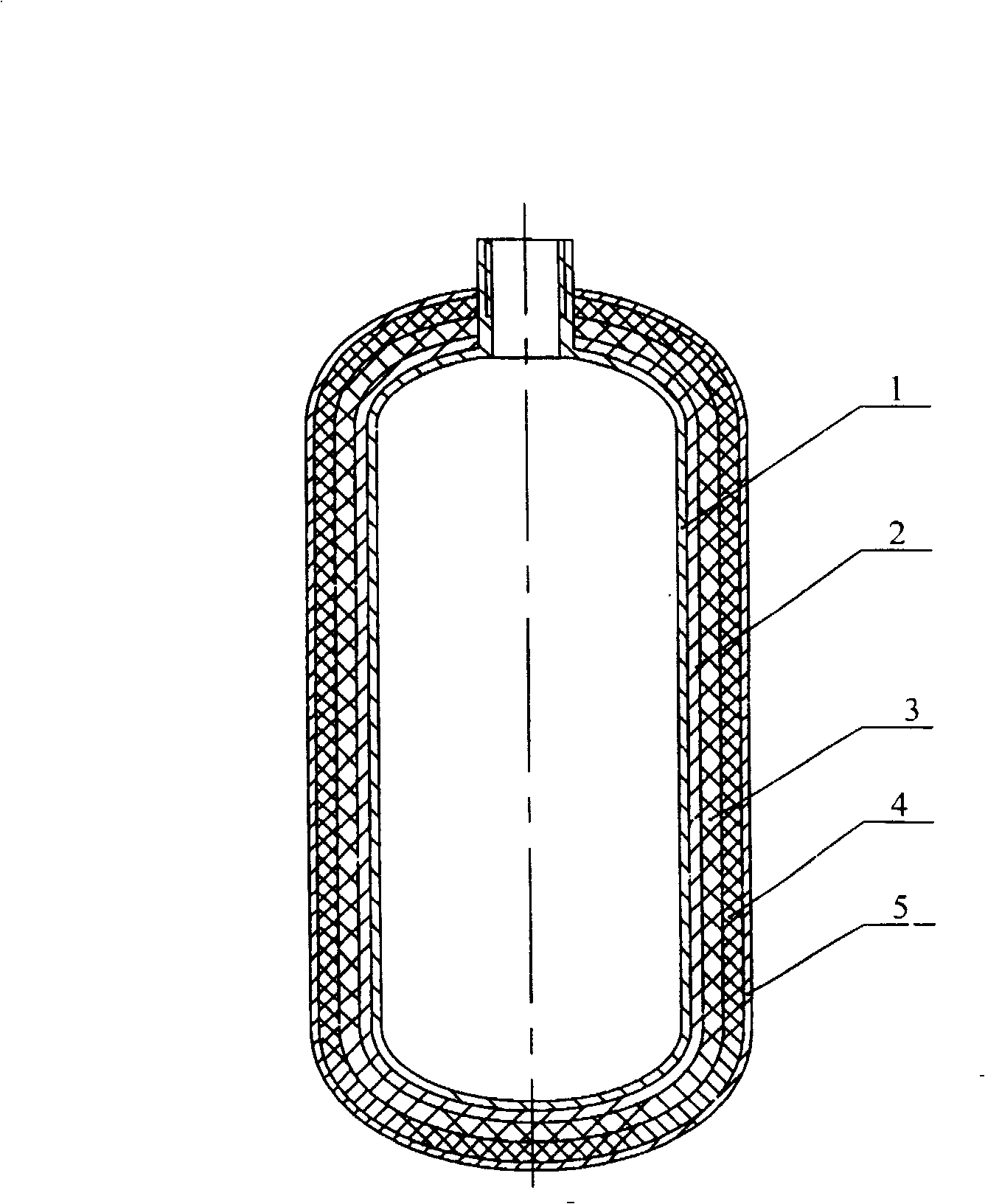 High pressure nitrogen storage bottle made of PBO fiber and carbon fiber composite material and its preparation method