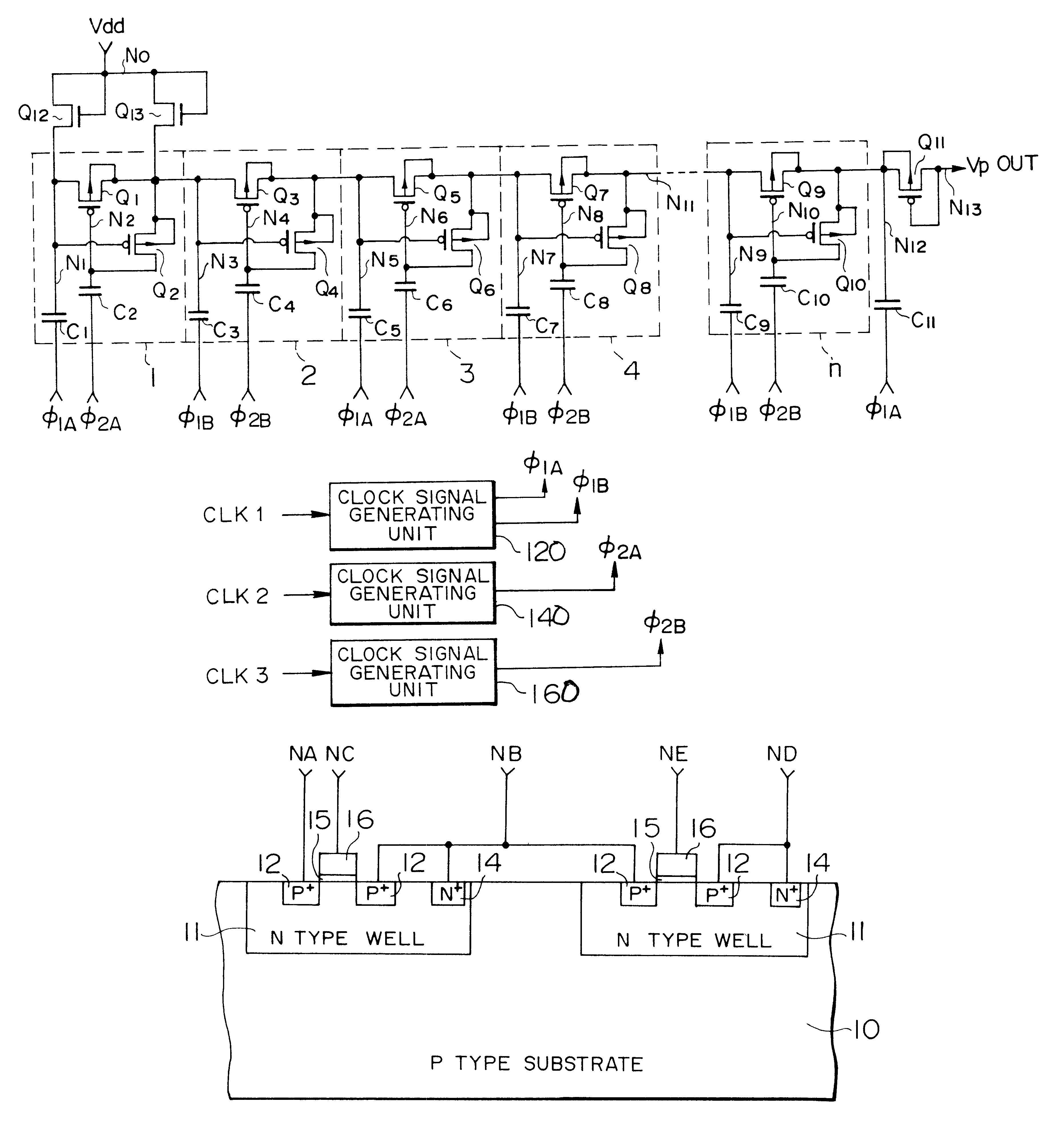 Semiconductor booster circuit having cascaded MOS transistors