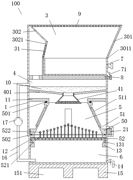 Rainwater purification device with separation and deposition functions