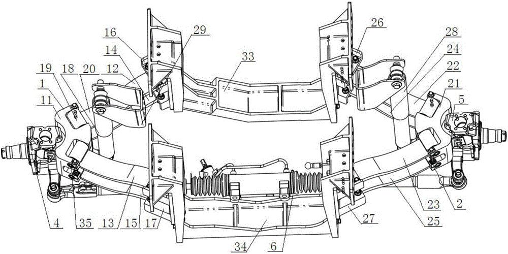 Commercial vehicle single front axle structure with independent suspensions