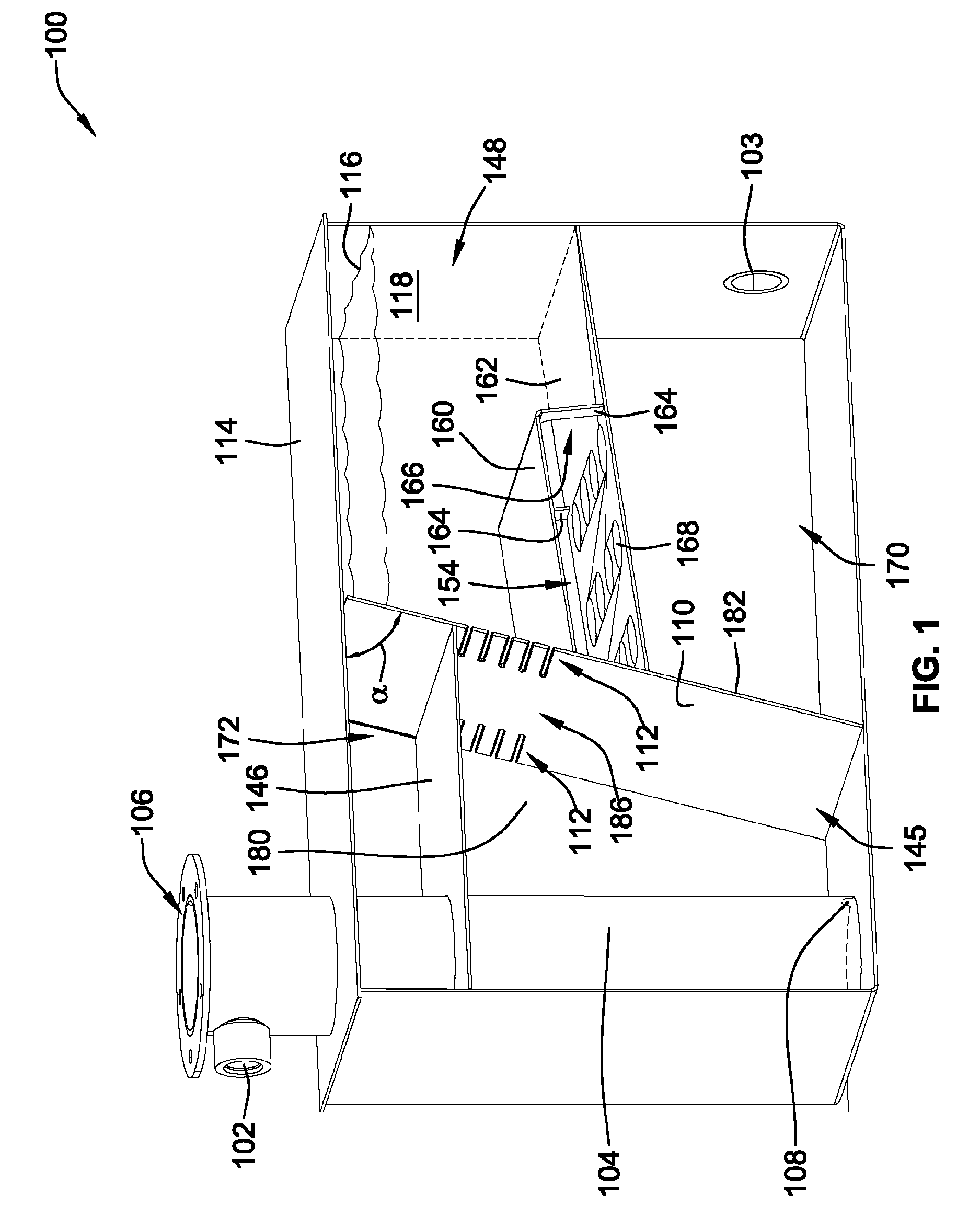 Fluid storage tank configured to remove entrained air from fluid
