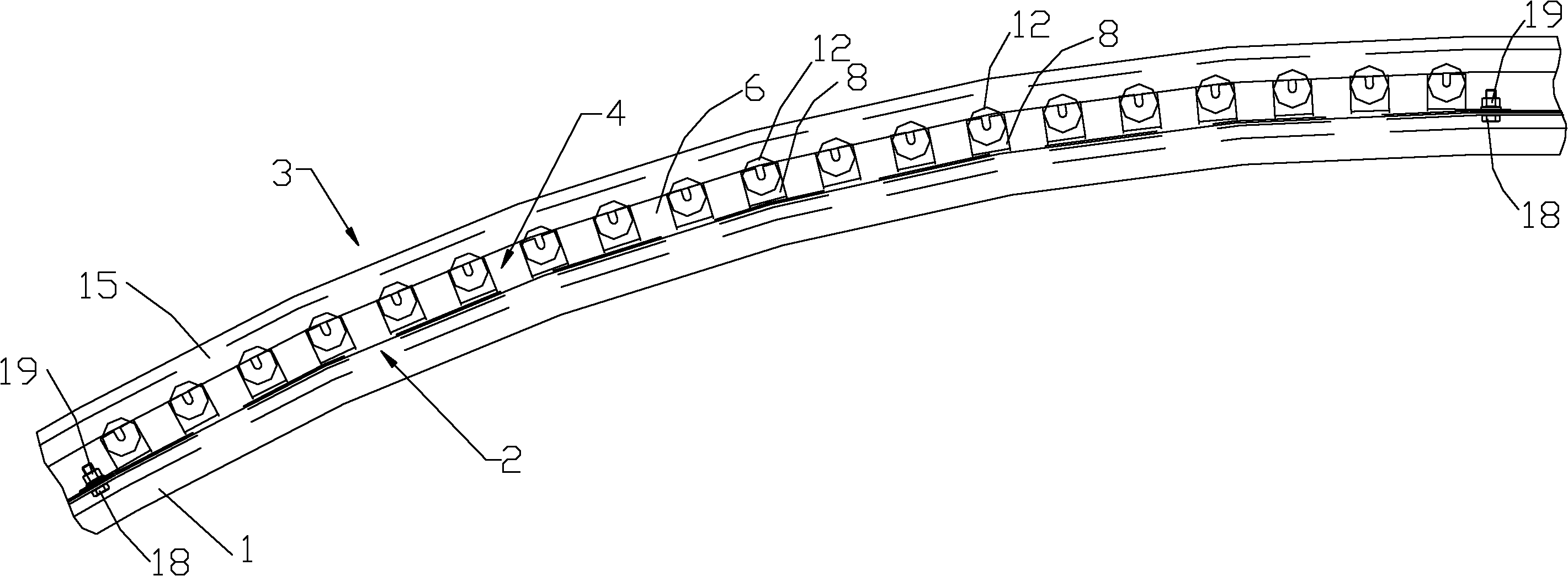 Upper arc-section structure of escalator handrail belt