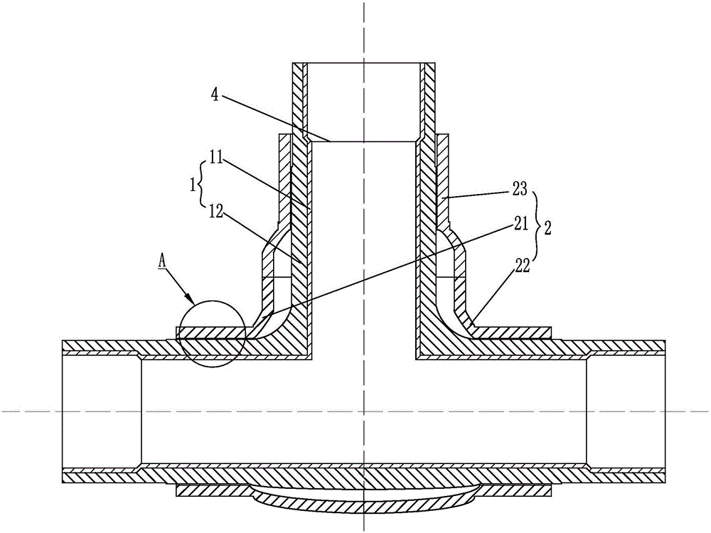Impermeable static-conducting combined tee joint with sheath and manufacturing method thereof